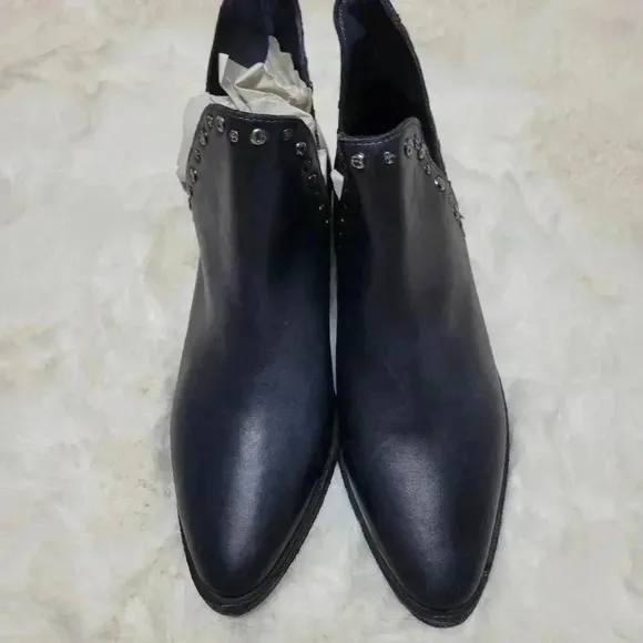 Free People Studded Charm Double V Boots Black Leather Pointed Toe Low Heel