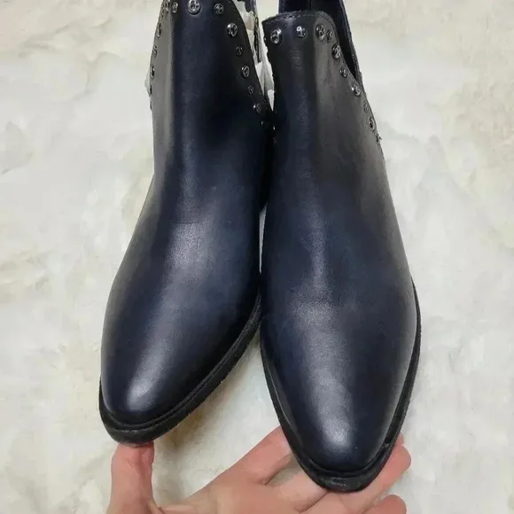 Free People Studded Charm Double V Boots Black Leather Pointed Toe Low Heel