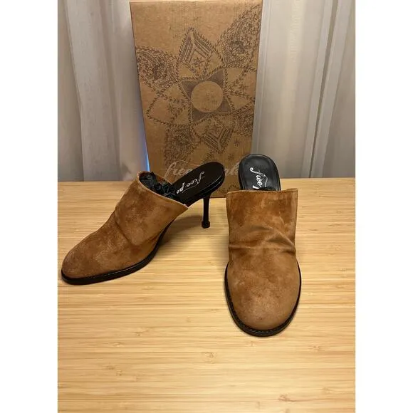 Free People Sz 40(US10)-Leila Heeled Suede Cognac Mule NEW IN BOX!