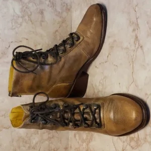 Free People tan lace up combat low heel woman boots size 37