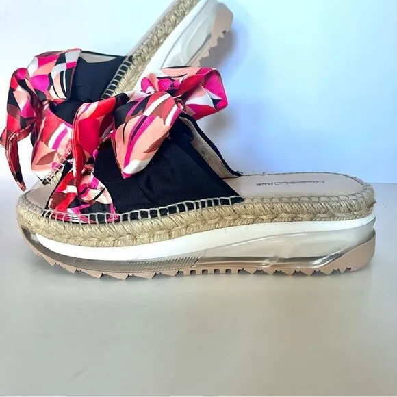 Free People Chapmin Printed Bow Espadrille Platform Slide Sandals 8.5 (39) NIB
