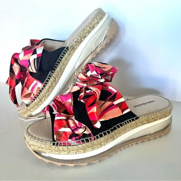 Free People Chapmin Printed Bow Espadrille Platform Slide Sandals 8.5 (39) NIB