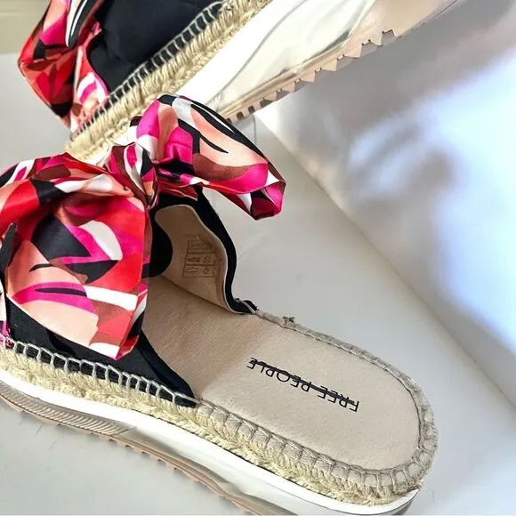Free People Chapmin Printed Bow Espadrille Platform Slide Sandals 8.5 (39) NIB