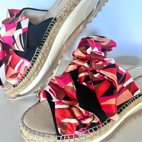 Free People Chapmin Printed Bow Espadrille Platform Slide Sandals 8.5 (39) NIB