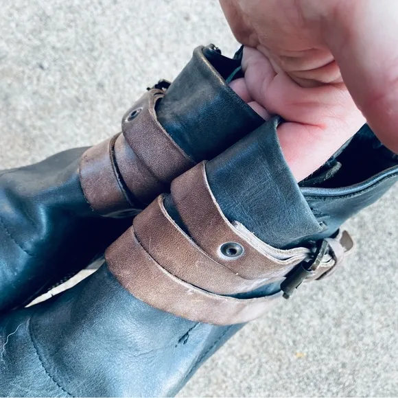 FREEBIRD | Blaze Black &amp; Brown Leather Distressed Boots Booties Cognac 7