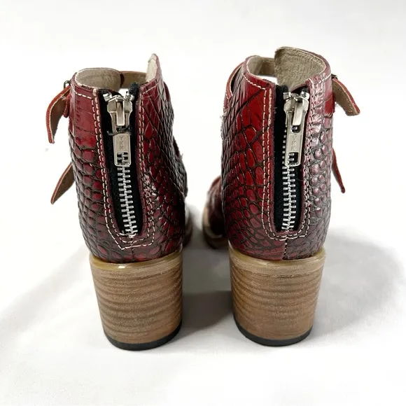 Freebird by Steven Quinn Red Embossed Crocodile Strappy Boots Sandals