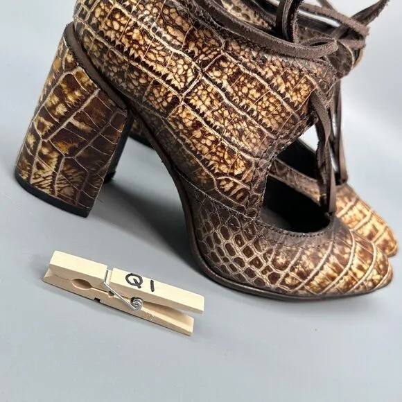 Freebird Joyce Snake Croc Ankle Boots Womens 7 Point Toe Lace Block Heel Bootie