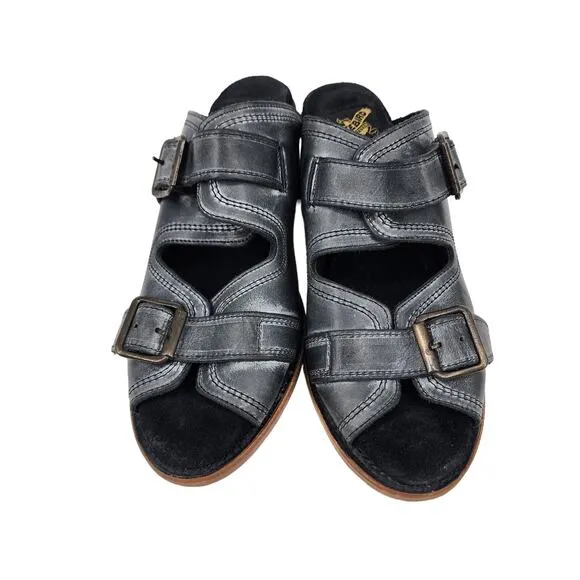 Freebird Slide on Chunky Heel Straps Boho Leather Cushioned Caprice Shoes Size 8