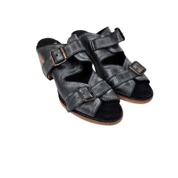 Freebird Slide on Chunky Heel Straps Boho Leather Cushioned Caprice Shoes Size 8