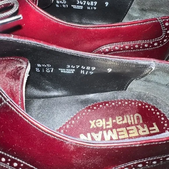 Freeman Ultra-Flex Hendrix Wingtip Leather Oxford Men’s Burgundy Size 9