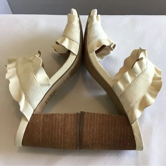 Free People Beige Rosie Mule Heel Slip On Ruffle Block Heel Sandal Size 40
