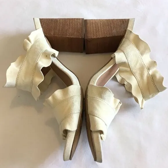 Free People Beige Rosie Mule Heel Slip On Ruffle Block Heel Sandal Size 40