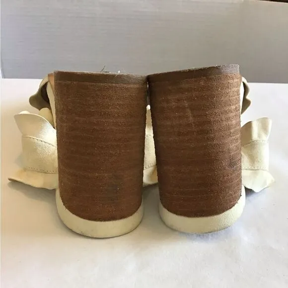 Free People Beige Rosie Mule Heel Slip On Ruffle Block Heel Sandal Size 40