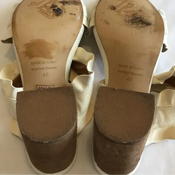 Free People Beige Rosie Mule Heel Slip On Ruffle Block Heel Sandal Size 40