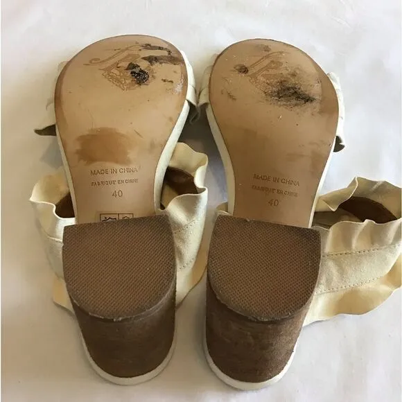 Free People Beige Rosie Mule Heel Slip On Ruffle Block Heel Sandal Size 40