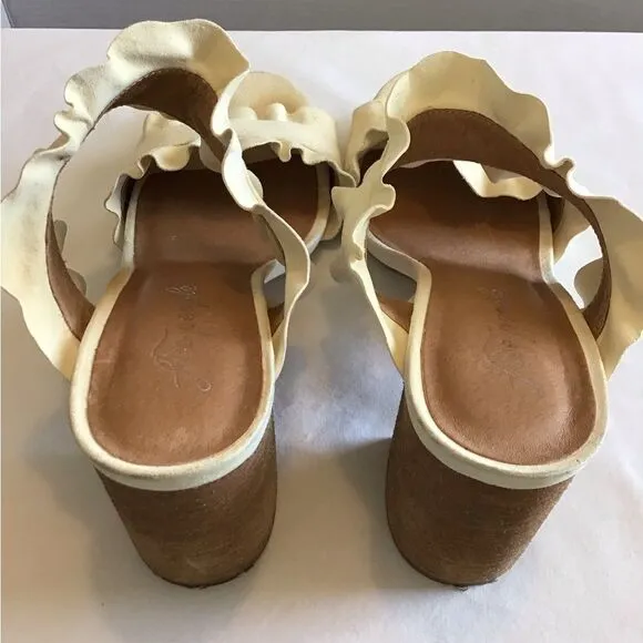 Free People Beige Rosie Mule Heel Slip On Ruffle Block Heel Sandal Size 40