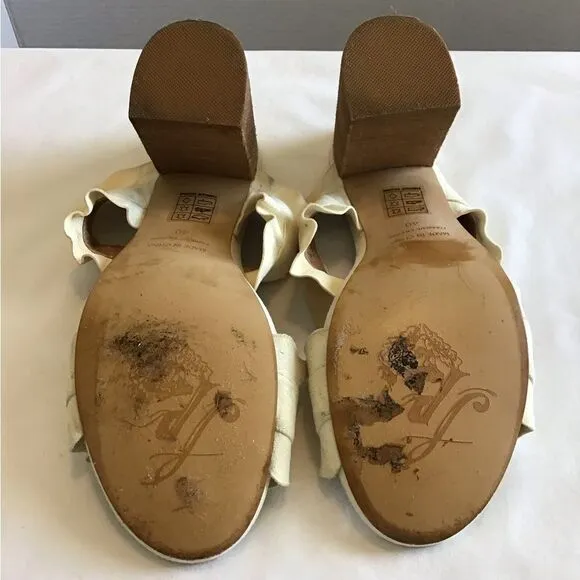 Free People Beige Rosie Mule Heel Slip On Ruffle Block Heel Sandal Size 40