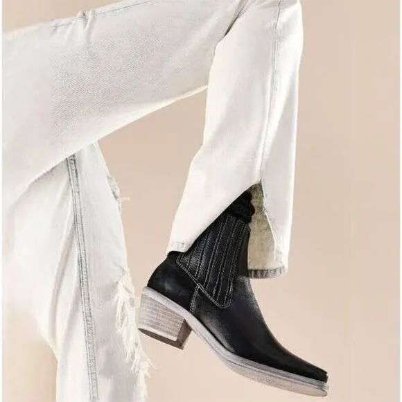 Free People Landry Square Toe Western Boots Leather Size 39 NEW