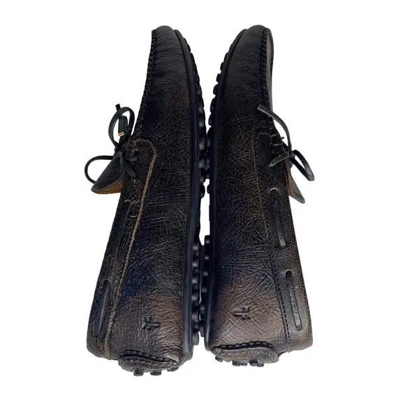 FRYE Allen Tie Moc Toe Brown Crackle Leather‎ Driver Slip On Loafers Shoes sz 8