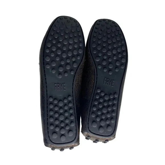 FRYE Allen Tie Moc Toe Brown Crackle Leather‎ Driver Slip On Loafers Shoes sz 8