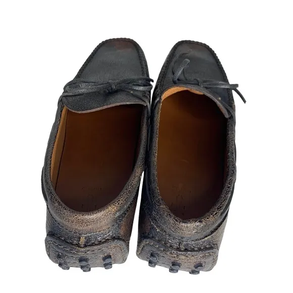 FRYE Allen Tie Moc Toe Brown Crackle Leather‎ Driver Slip On Loafers Shoes sz 8