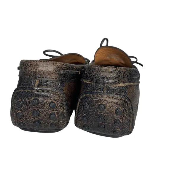 FRYE Allen Tie Moc Toe Brown Crackle Leather‎ Driver Slip On Loafers Shoes sz 8