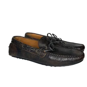 FRYE Allen Tie Moc Toe Brown Crackle Leather‎ Driver Slip On Loafers Shoes sz 8