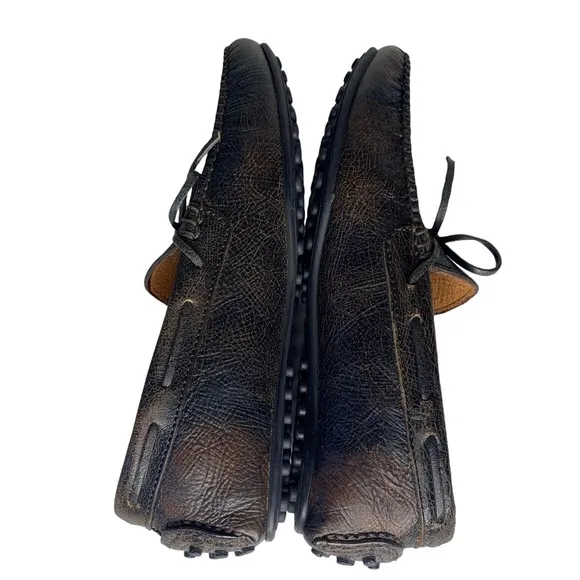 FRYE Allen Tie Moc Toe Brown Crackle Leather‎ Driver Slip On Loafers Shoes sz 8