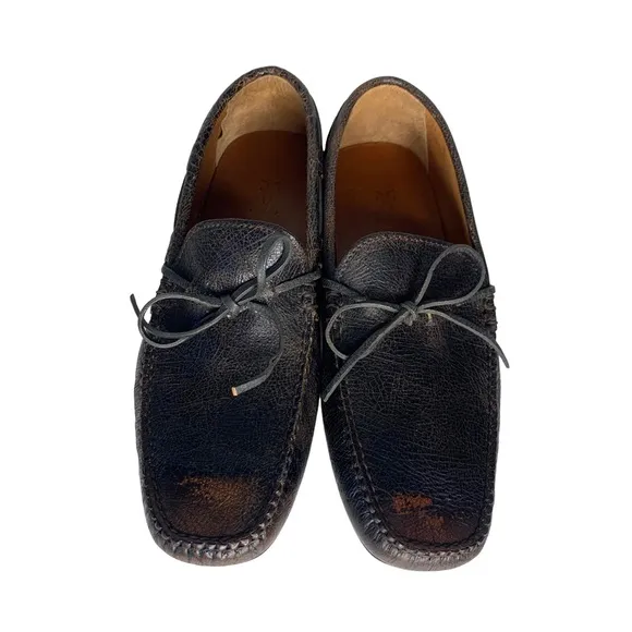 FRYE Allen Tie Moc Toe Brown Crackle Leather‎ Driver Slip On Loafers Shoes sz 8