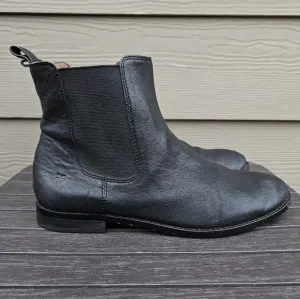 Frye Anna Chelsea Black Leather Boots Pull On Low Heel Shoes Women's Size 8