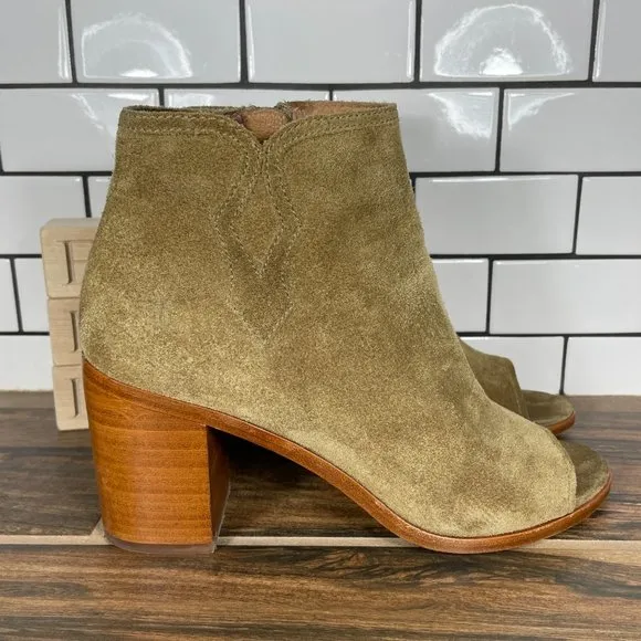 Frye Danica Women's Size 8.5 Shoes Sand Italian Suede Peep Toe Zip Booties
