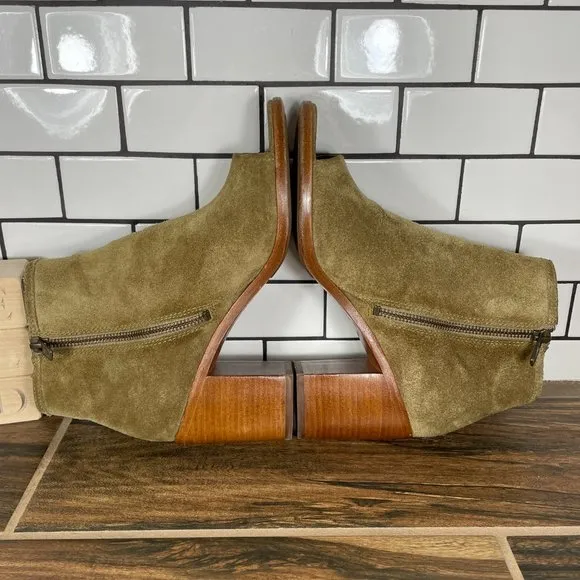 Frye Danica Women's Size 8.5 Shoes Sand Italian Suede Peep Toe Zip Booties