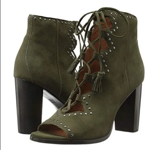 Frye Gabby Ghillie Stud Peep-toe Booties Sandals 7.5 Green