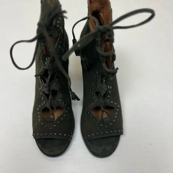Frye Gabby Ghillie Stud Peep-toe Booties Sandals 7.5 Green