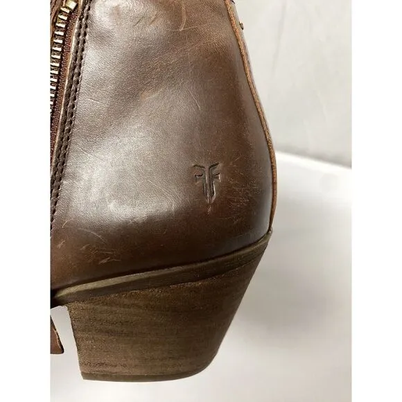 Frye Judith Zip Ankle Booties Womens Size 8.5M Wheat Brown Leather Western Shoes