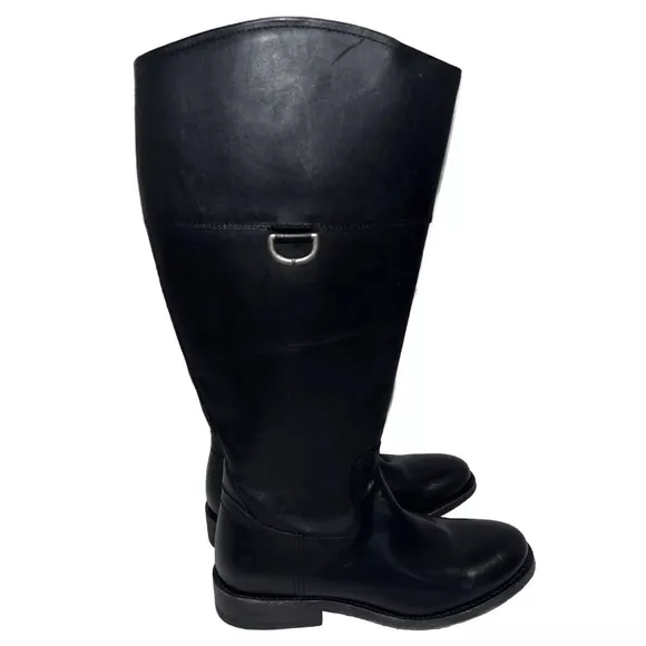 FRYE MELISSA D RING TALL BLACK LEATHER RIDING BOOT WOMEN 6
