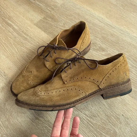 Frye men's paul wingtip oxford dress shoes lace up 12 suede brown