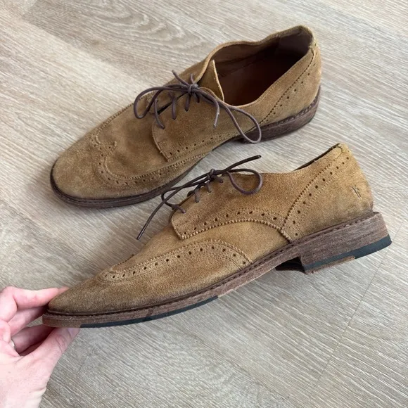 Frye men's paul wingtip oxford dress shoes lace up 12 suede brown