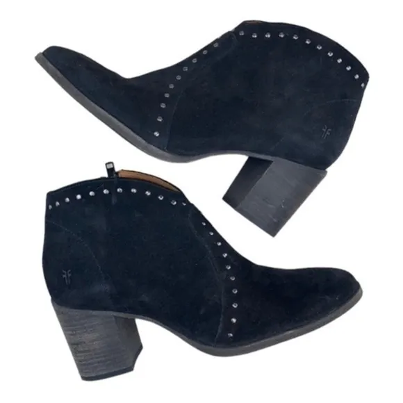 Frye Nora Black Stud Suede Western Boots Size 9.5