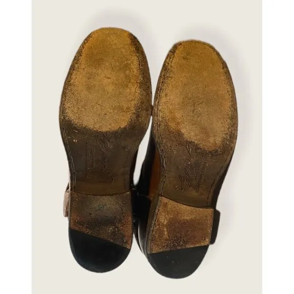 Frye Phillip Harness Tall Brown Soft Leather Low Heel Back Zip Boots Sz 7