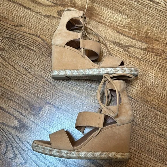 FRYE Roberta Gillie Wedge Sandals Women's 8 Brown Leather Lace Up Espadrille