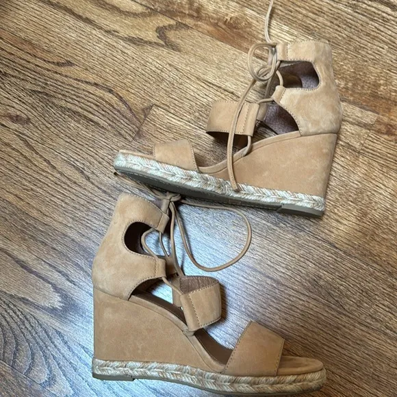 FRYE Roberta Gillie Wedge Sandals Women's 8 Brown Leather Lace Up Espadrille