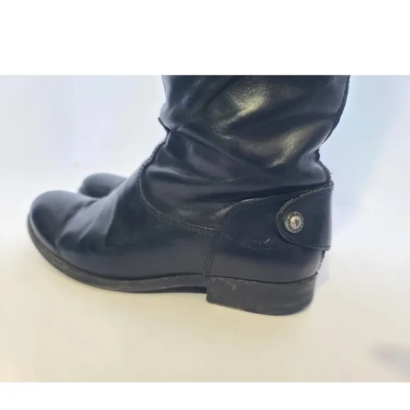 Frye Solid Black Leather Button Back Zip Knee High Melissa Boots Womens 5.5