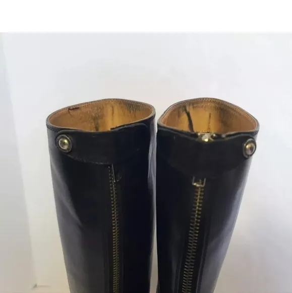 Frye Solid Black Leather Button Back Zip Knee High Melissa Boots Womens 5.5