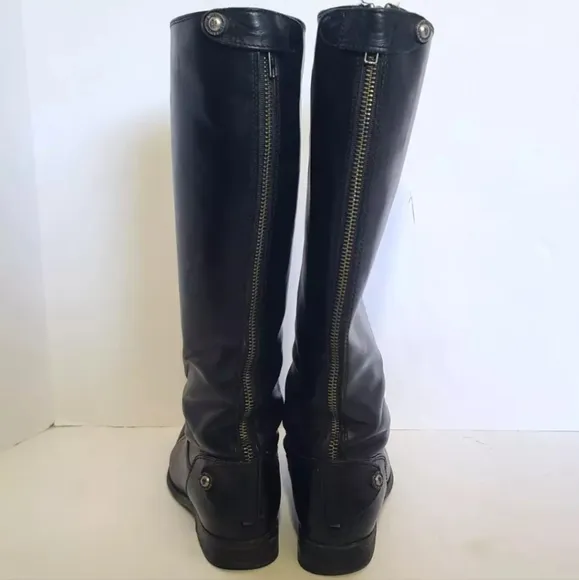 Frye Solid Black Leather Button Back Zip Knee High Melissa Boots Womens 5.5