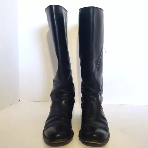 Frye Solid Black Leather Button Back Zip Knee High Melissa Boots Womens 5.5