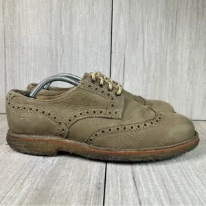 Frye Tan Olive Leather Brogue Wingtip Derby Oxford Dress Shoes Size 10 D