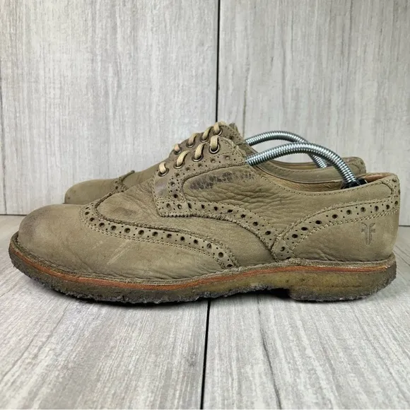 Frye Tan Olive Leather Brogue Wingtip Derby Oxford Dress Shoes Size 10 D
