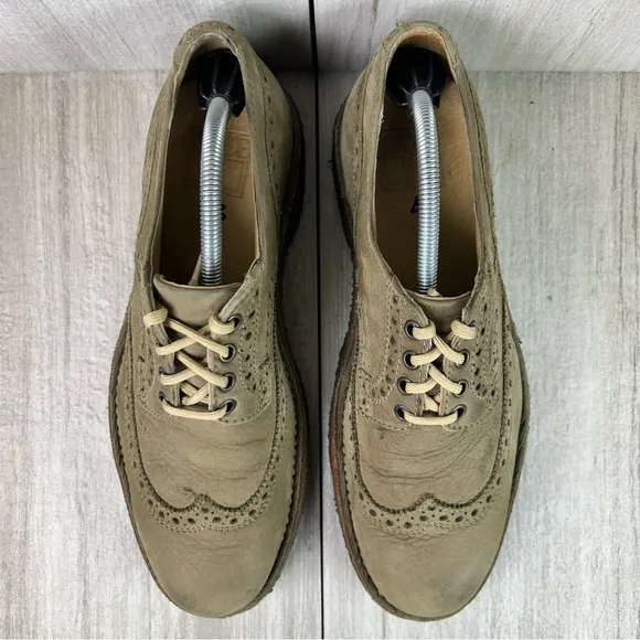 Frye Tan Olive Leather Brogue Wingtip Derby Oxford Dress Shoes Size 10 D