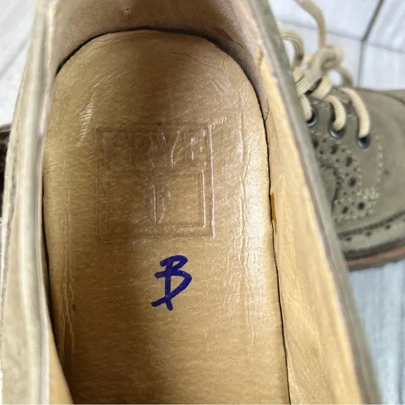 Frye Tan Olive Leather Brogue Wingtip Derby Oxford Dress Shoes Size 10 D